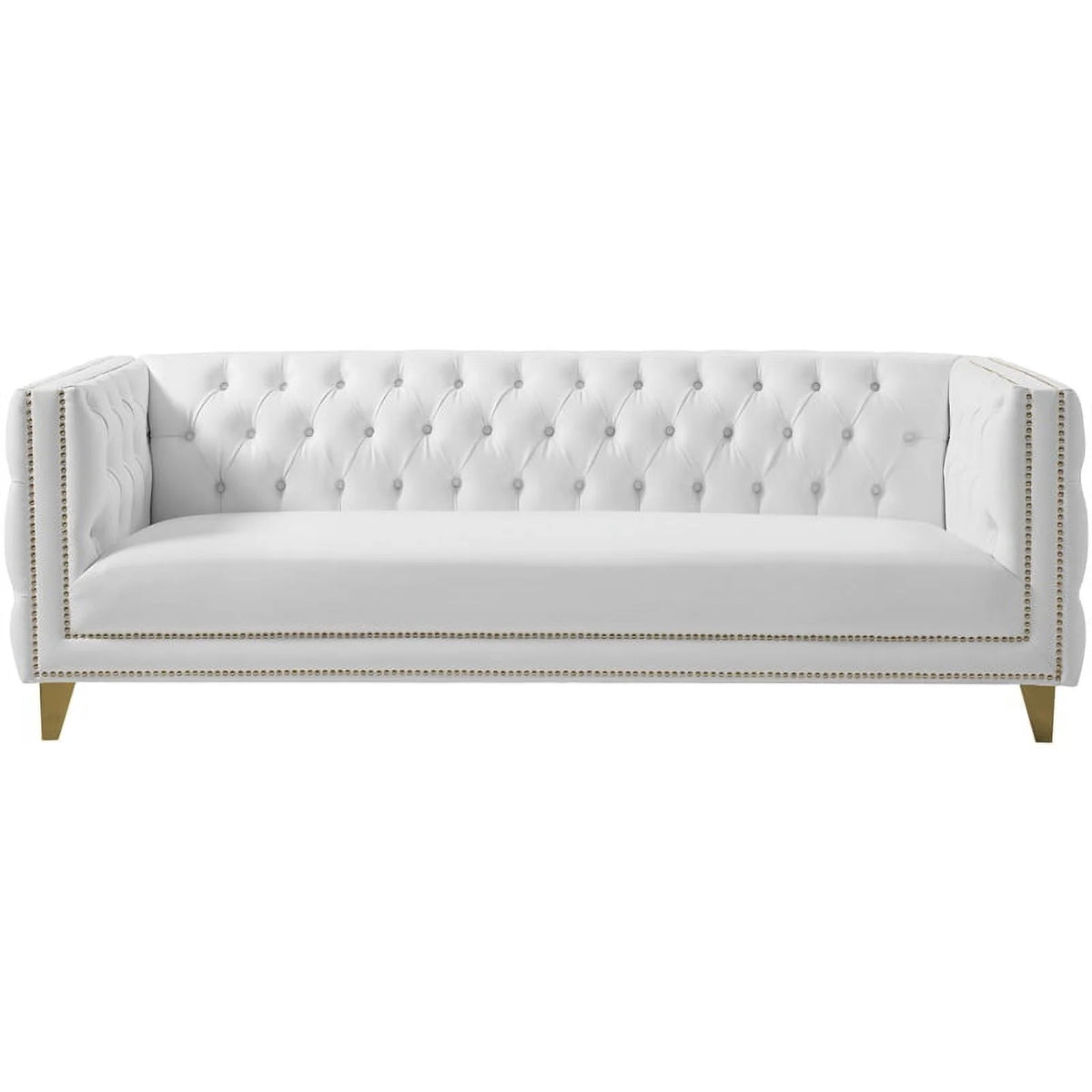 White Faux Leather and Iron Sofa G2625