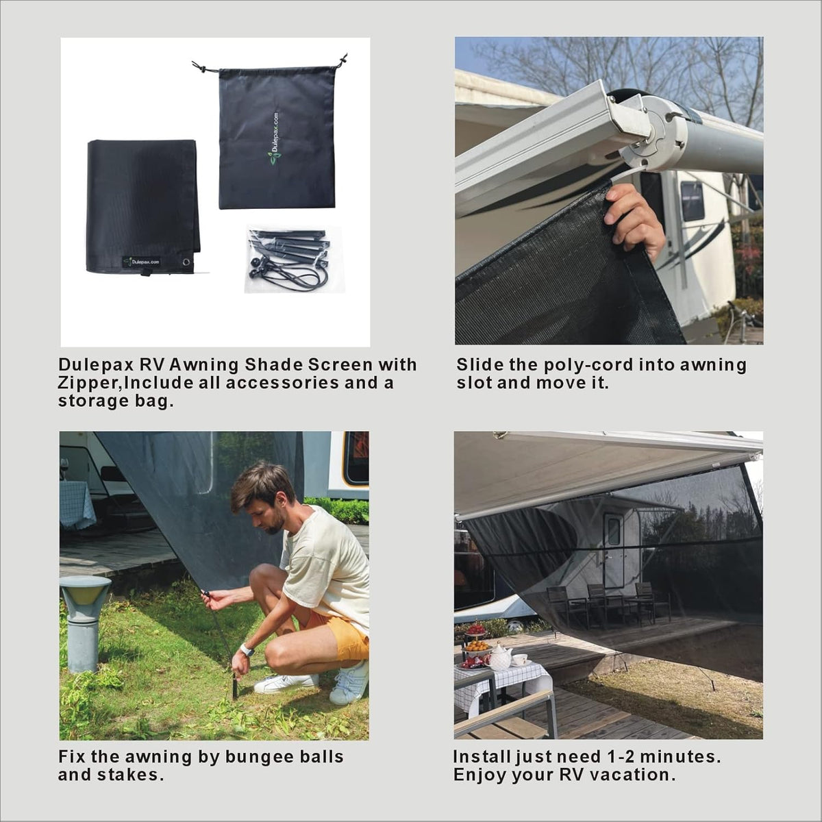 RV Awning Shade Screen with Zipper 8'X13'3'' D7154