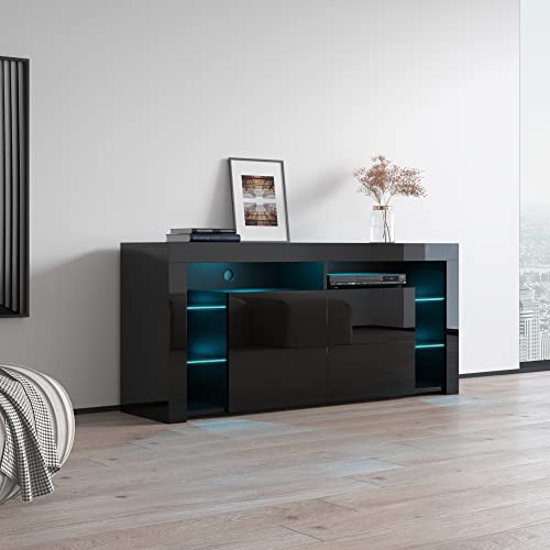 Modern High Gloss 61" TV Stand with Storage Cabinets and LED Lights D4931