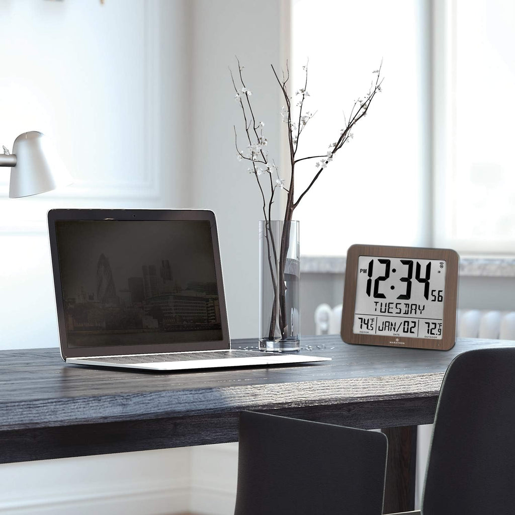 Slim Atomic Full Calendar Wall Clock with Temperature P9799