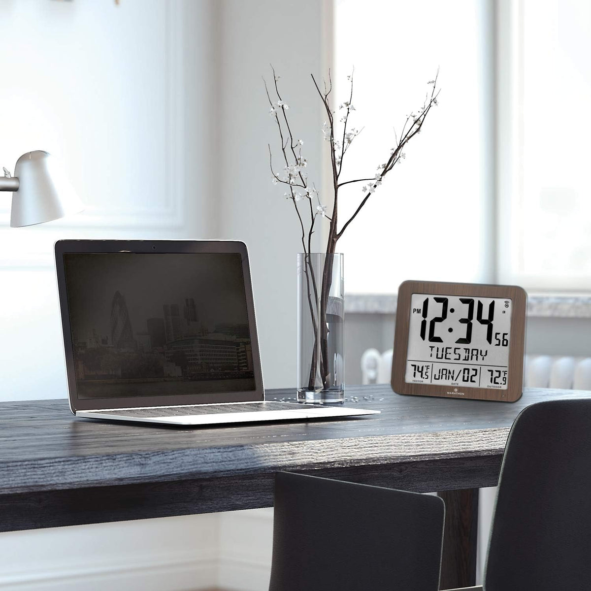 Slim Atomic Full Calendar Wall Clock with Temperature P9799