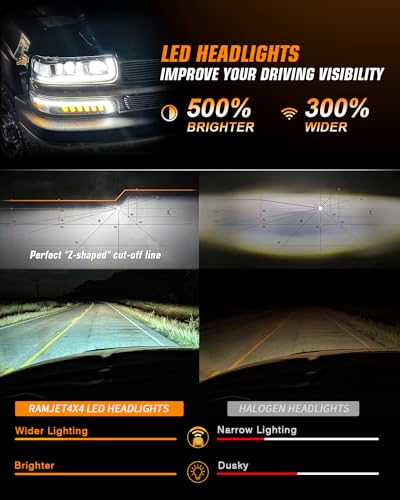 LED Headlights Assembly Headlamps Replacement with Sequential Turn Signal Hi/Low Beam DRL X2261