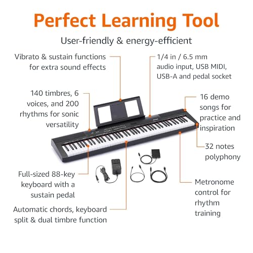Black 88-Key Semi-Weighted Digital Piano with Sustain Pedal C810