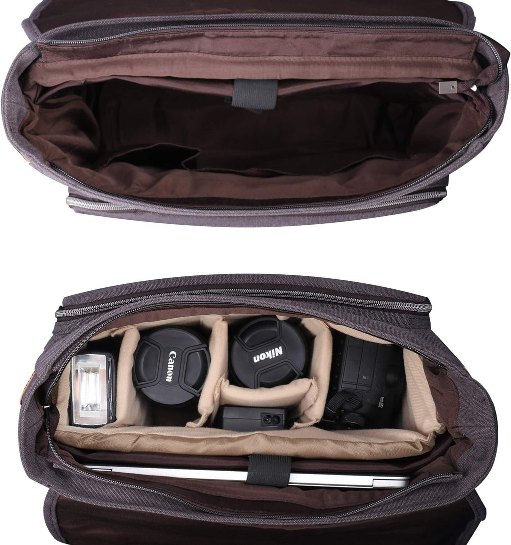 Canvas Messenger Bag with Camera Insert Sleeve A1404