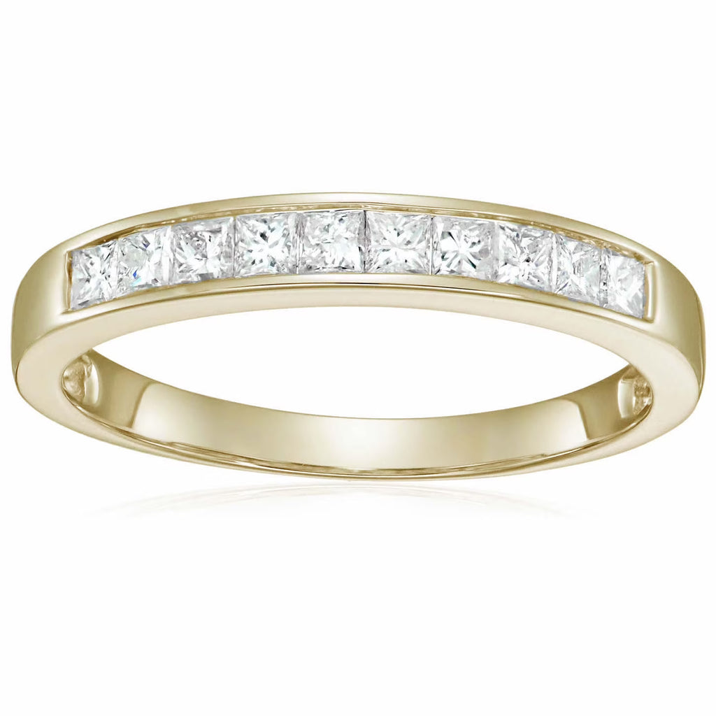 14K Yellow Gold Princess Cut Diamond Wedding Band Size 9 E3971