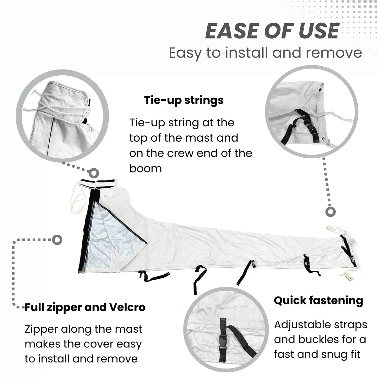 White 600D Waterproof Mainsail Boom Cover, Boom Length 11'-12' J207