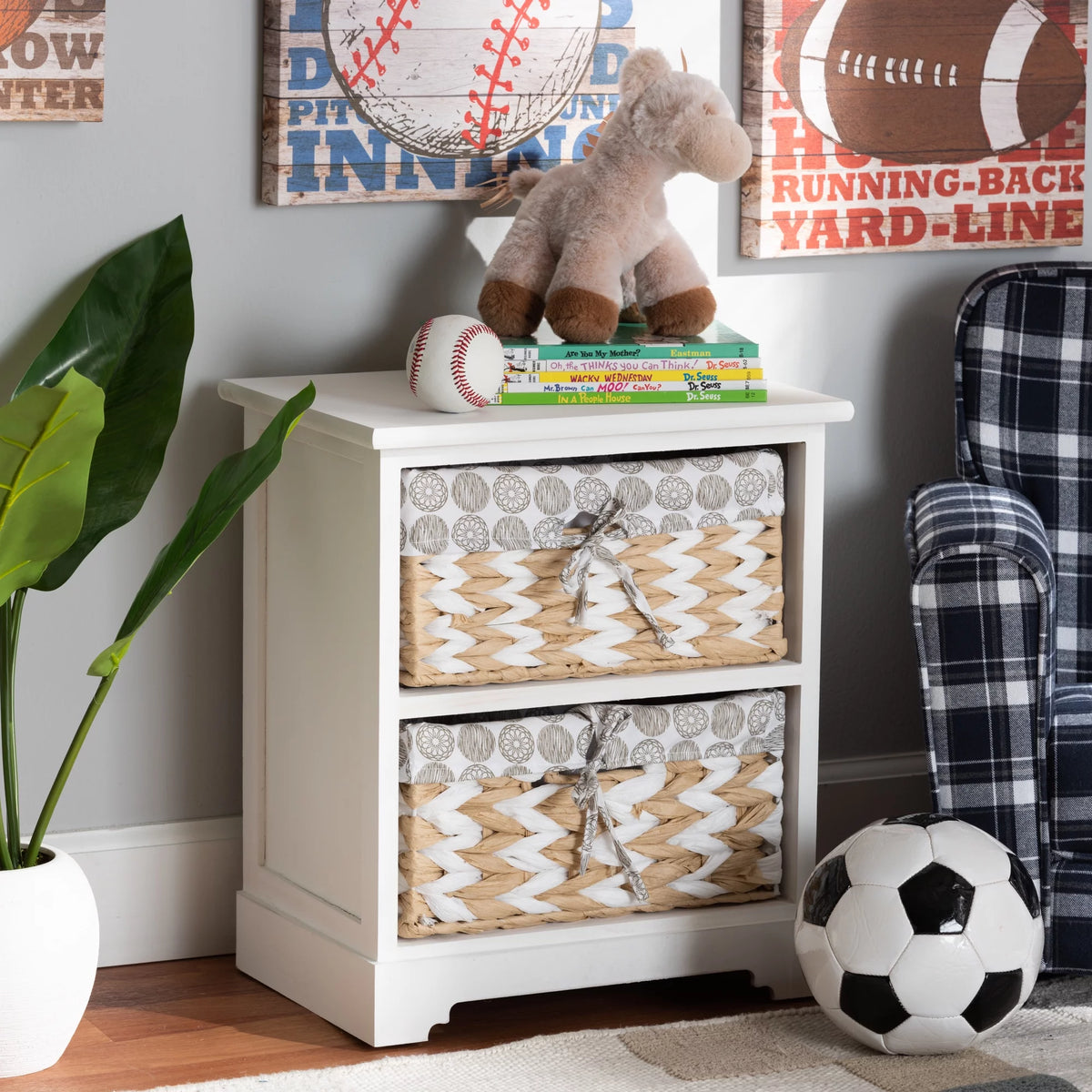 White Wood 2-Basket Storage Unit V521