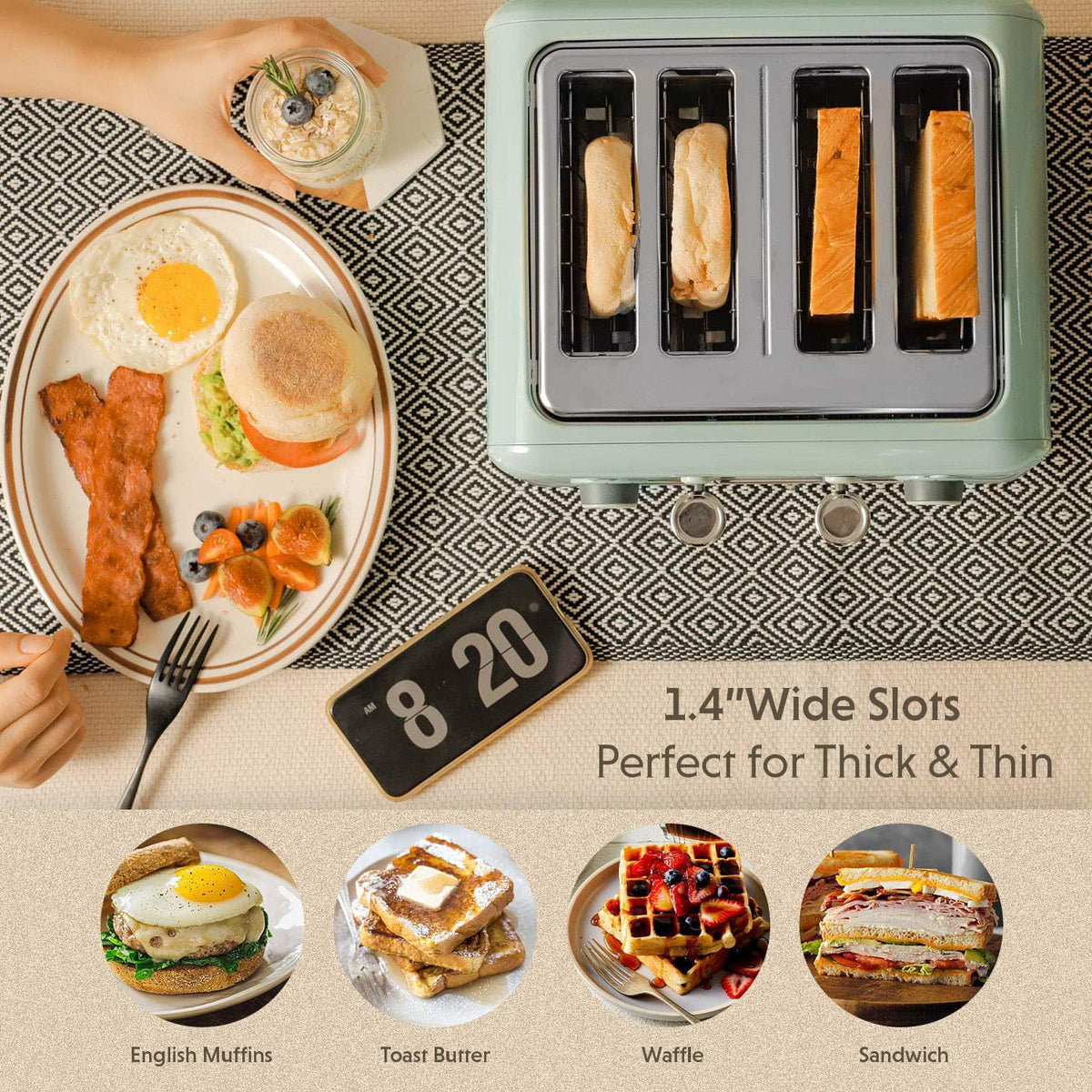 Retro Stainless Steel Toaster with Extra Wide Slots T948032