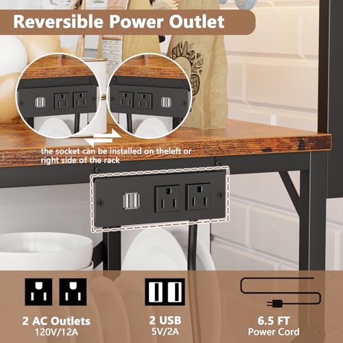 Rustic Brown Bakers Rack with 4 Tier Shelves P5211