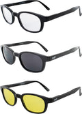 3 Pairs Motorcycle Riding Glasses with Black Frames Clear Smoke Yellow Lenses U602987