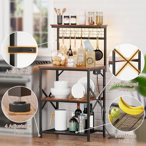 Rustic Brown Bakers Rack with 4 Tier Shelves P5211