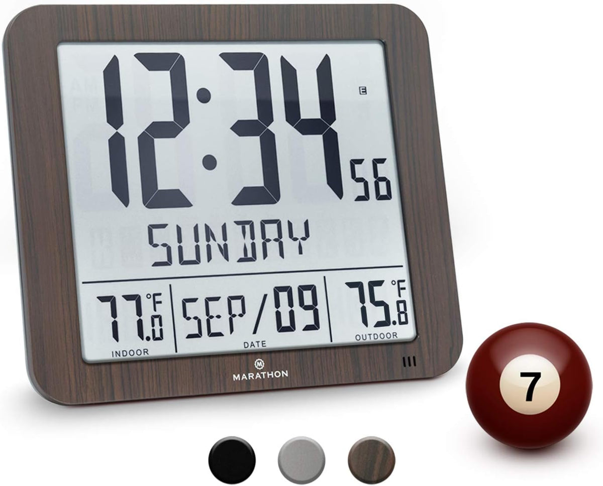 Slim Atomic Full Calendar Wall Clock with Temperature P9799