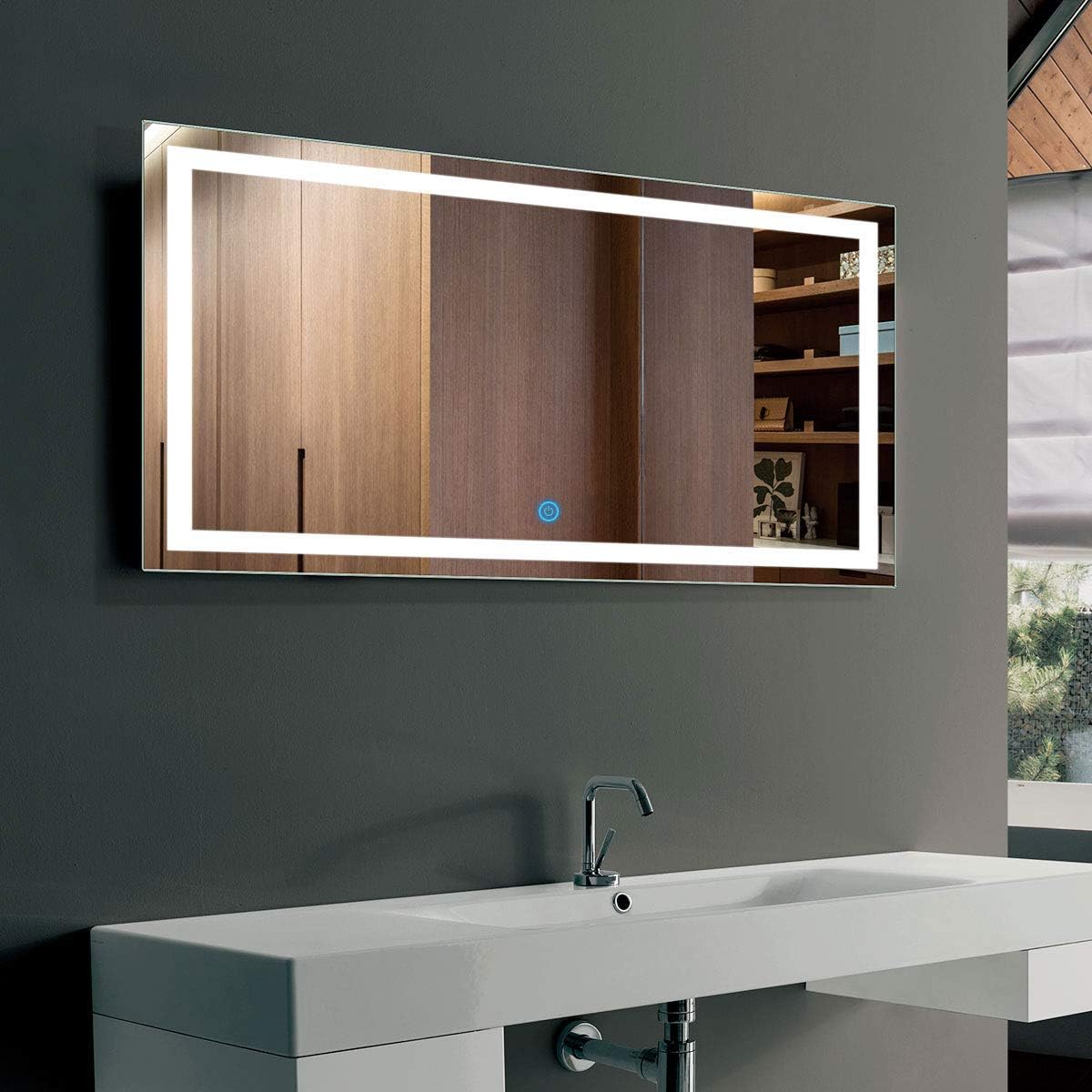 Horizontal Dimmable LED Bathroom Mirror with Anti-Fog and Bluetooth F762