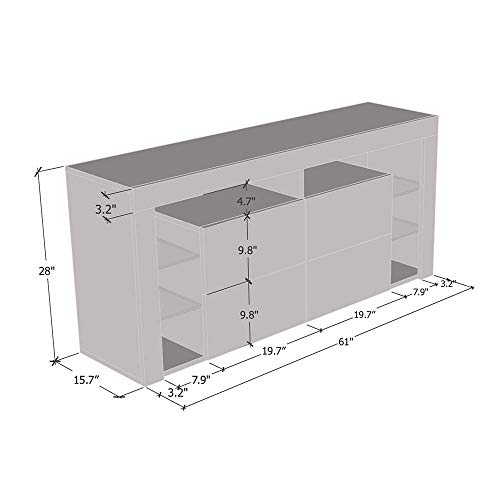 Modern High Gloss 61" TV Stand with Storage Cabinets and LED Lights D4931