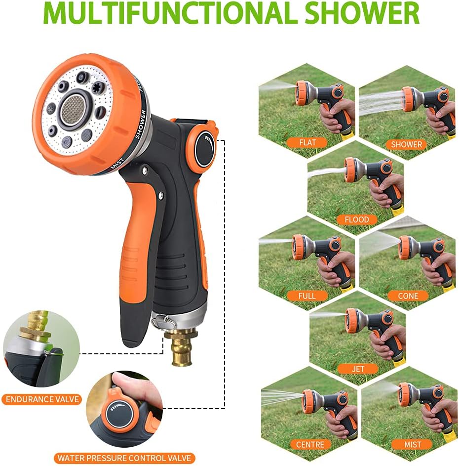 Retractable Garden Hose Reel, 1/2'' x 100+10 FT Wall Mounted with 8 Patterns Nozzles I96594