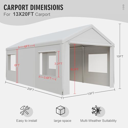 Gray 10' x 20' Heavy Duty Car Canopy Portable Garage with Removable Sidewalls and Roll-up Ventilated Doors & Windows W10257