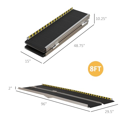 8FT Foldable Aluminum Wheelchair Ramp with Non-Slip Surface V655