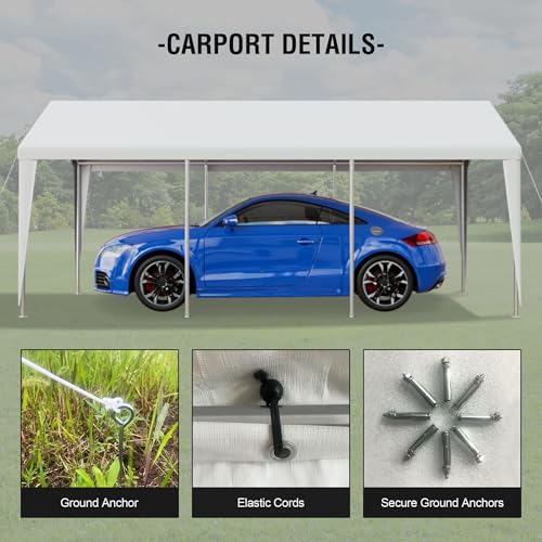 Gray 10' x 20' Heavy Duty Car Canopy Portable Garage with Removable Sidewalls and Roll-up Ventilated Doors & Windows W10257