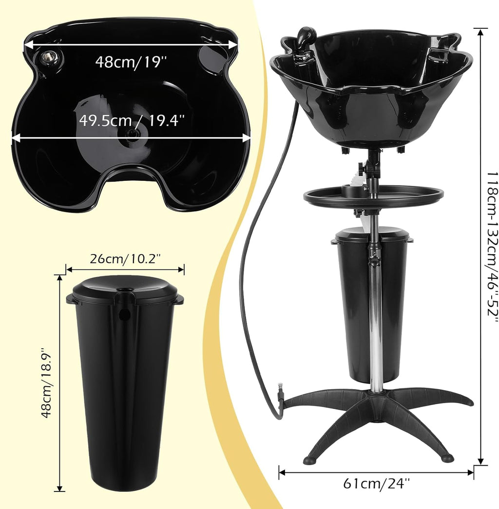 Portable Shampoo Bowl Basin Sink with Adjustable Height, Includes Drain Hose and Bucket U8606