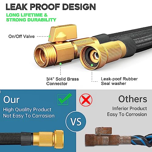 50 ft Expandable Garden Hose with 10-Function Spray Nozzle, 3/4" Solid Brass Fittings N51660