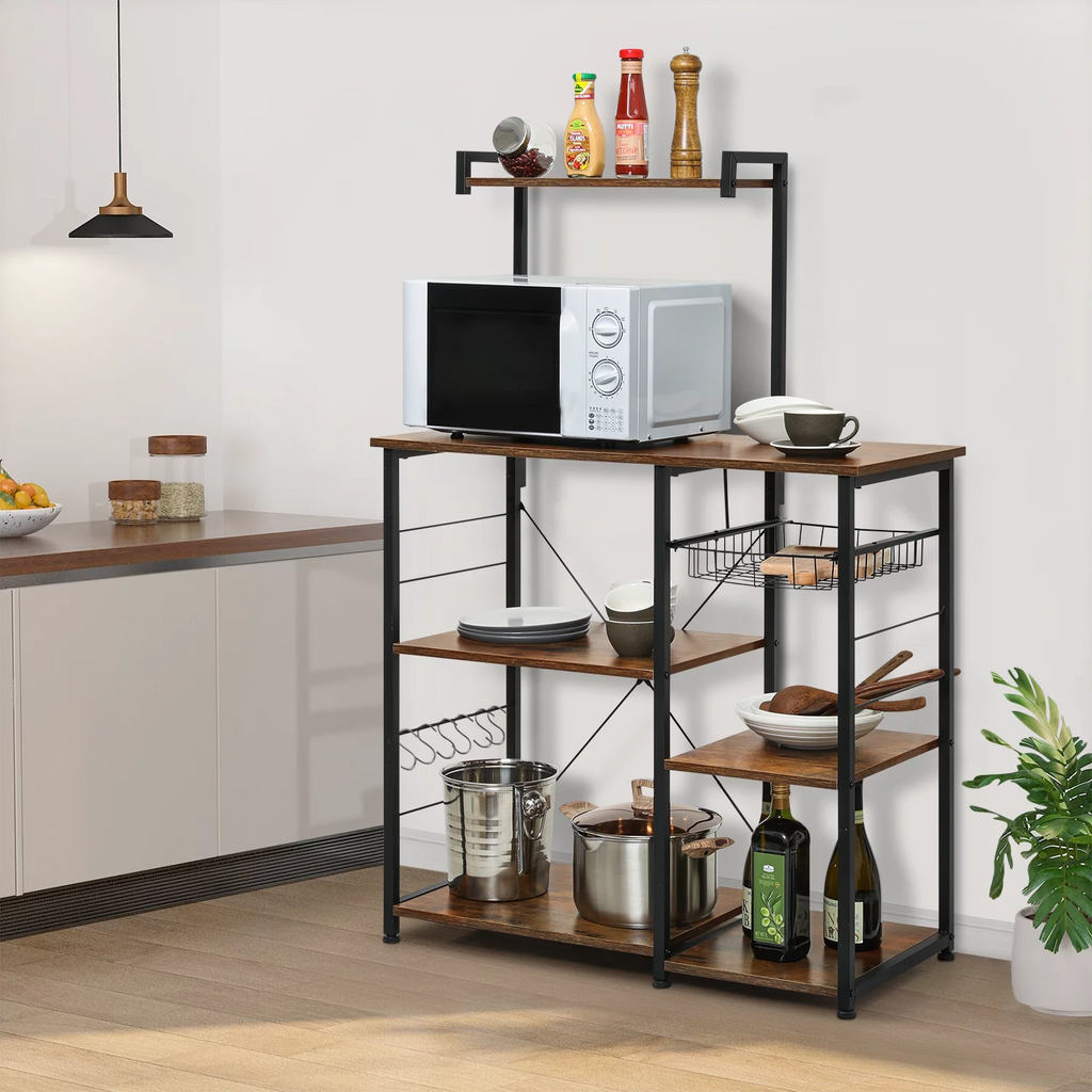 Brown 6 Shelves Utility Storage Shelf with Wire Basket E518988