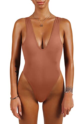 One Piece Swimsuit High Cut Low Back Retro E617