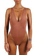 One Piece Swimsuit High Cut Low Back Retro E617