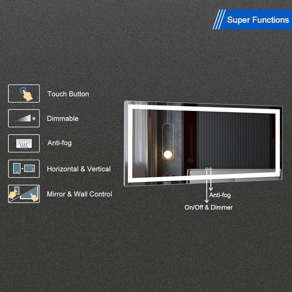 Horizontal Dimmable LED Bathroom Mirror with Anti-Fog and Bluetooth F762