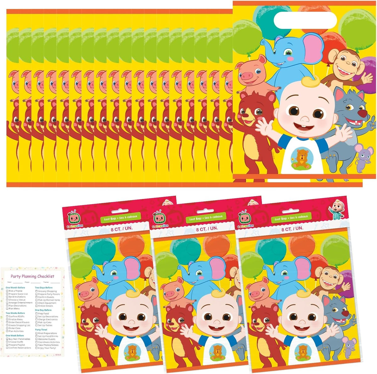 24 Cocomelon Plastic Party Favor Bags W601