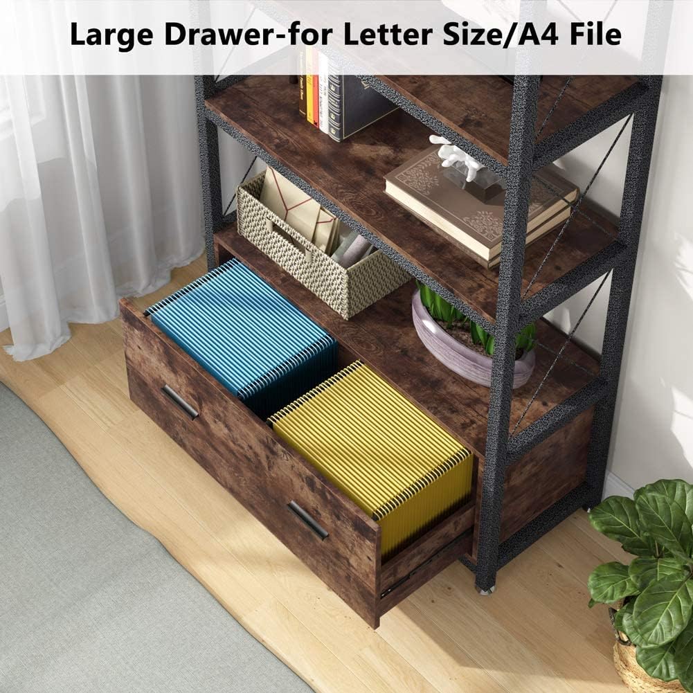 File Cabinet with Drawer, Letter Size/A4 Size Lateral Filing Cabinet with Open Storage Shelves I4591