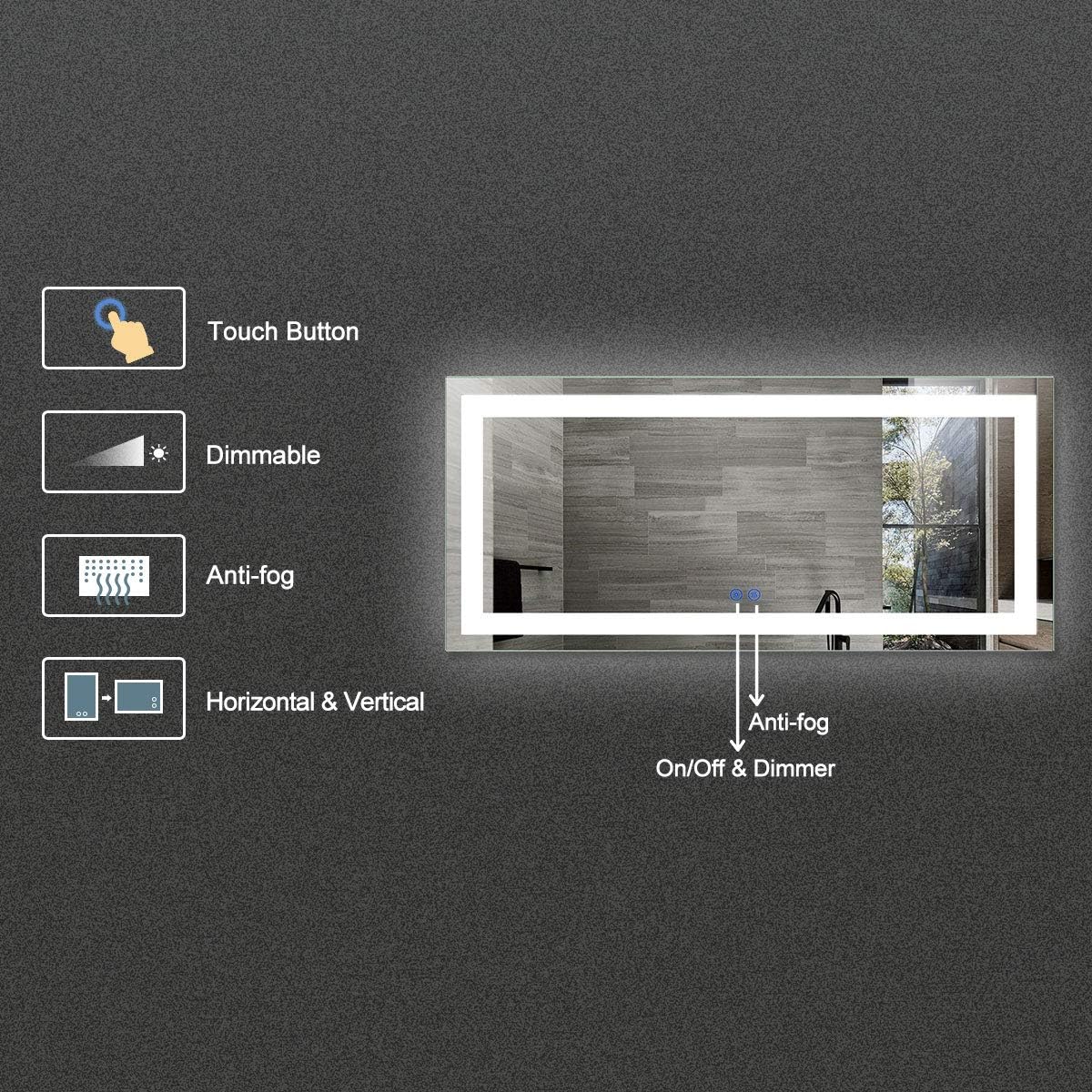 Horizontal Dimmable LED Bathroom Mirror with Anti-Fog and Bluetooth F762