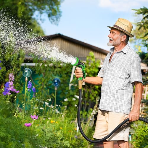 50 ft Expandable Garden Hose with 10-Function Spray Nozzle, 3/4" Solid Brass Fittings N51660
