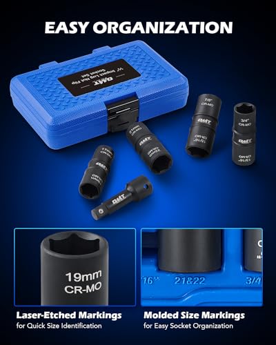 5pc 1/2" Drive Impact Flip Socket Set with Metric 17 19 21 22 mm & SAE 3/4 13/16 7/8 15/16 in. Sockets L830597