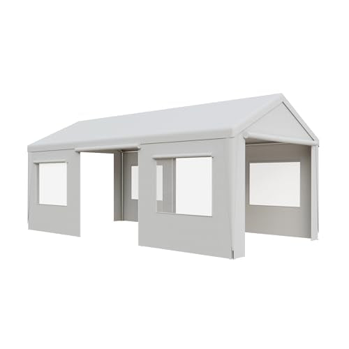 Gray 10' x 20' Heavy Duty Car Canopy Portable Garage with Removable Sidewalls and Roll-up Ventilated Doors & Windows W10257