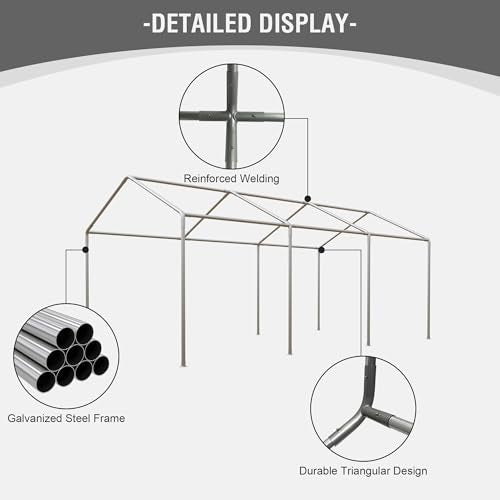 Gray 10' x 20' Heavy Duty Car Canopy Portable Garage with Removable Sidewalls and Roll-up Ventilated Doors & Windows W10257