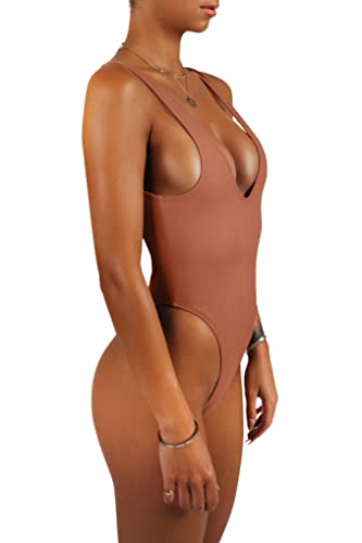 One Piece Swimsuit High Cut Low Back Retro E617