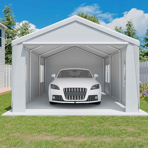 Gray 10' x 20' Heavy Duty Car Canopy Portable Garage with Removable Sidewalls and Roll-up Ventilated Doors & Windows W10257