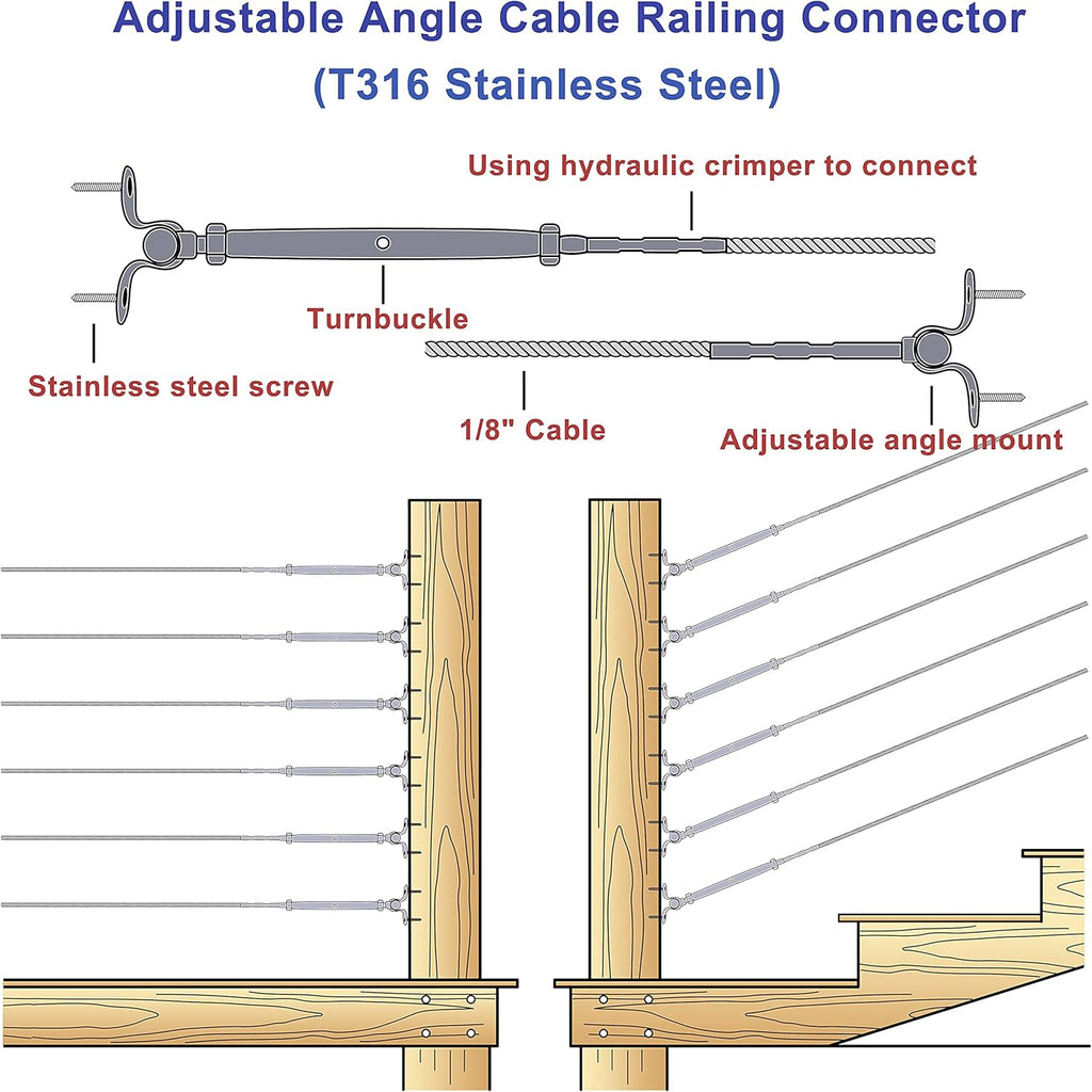 20 Sets T316 Stainless Steel Adjustable Angle 180° Cable Railing Kit F396