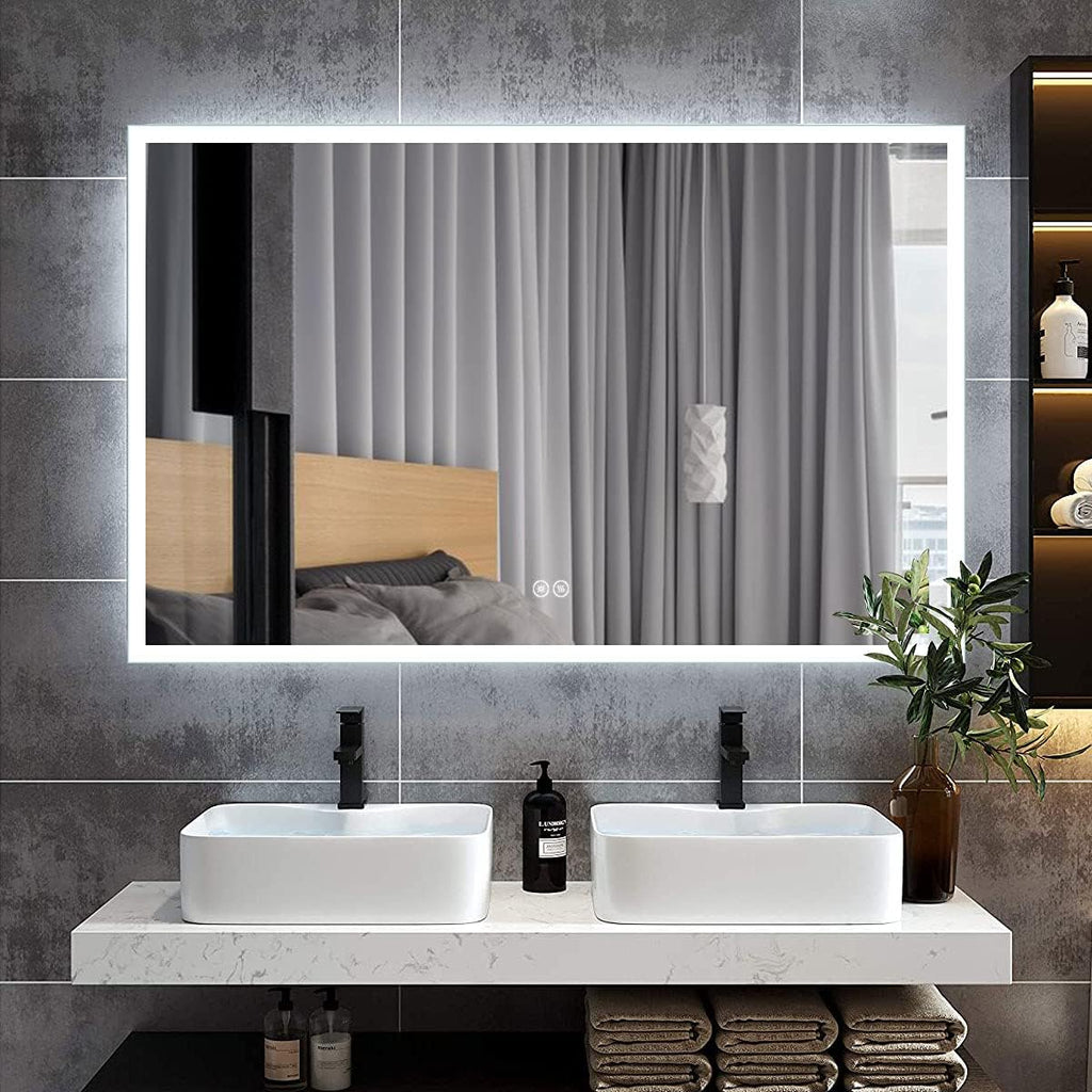 Horizontal Dimmable LED Bathroom Mirror with Anti-Fog and Bluetooth F762