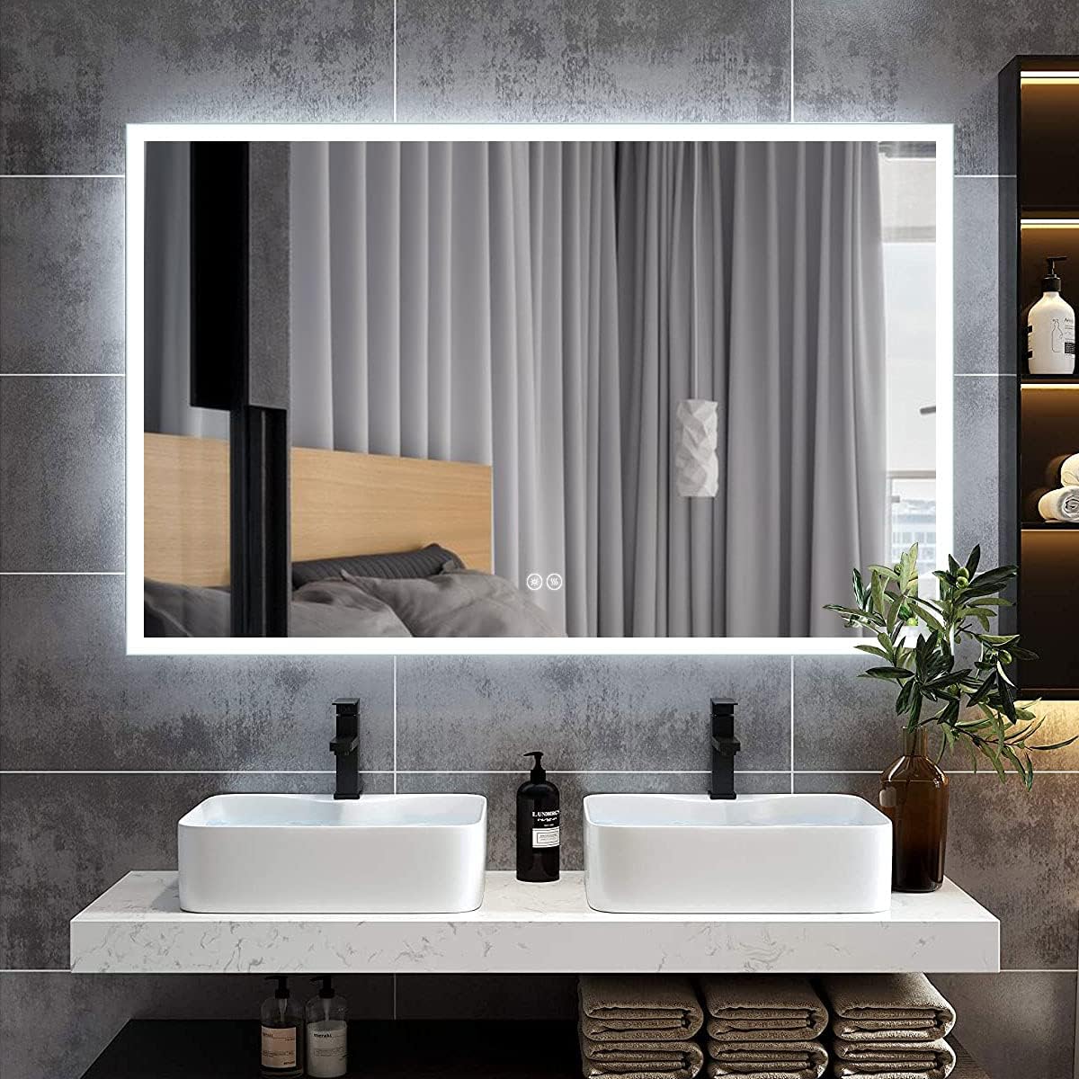 Horizontal Dimmable LED Bathroom Mirror with Anti-Fog and Bluetooth F762