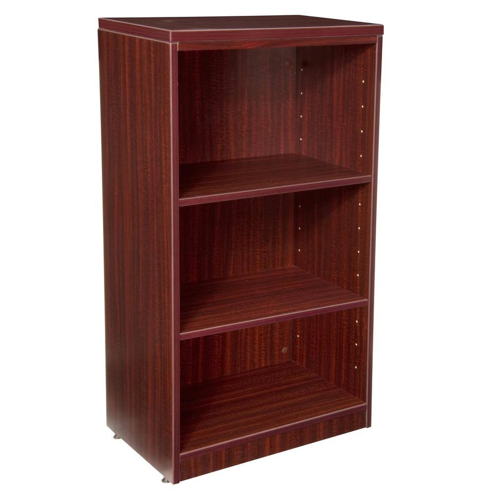 Mahogany Wood 3-Shelf Accent Bookcase with Adjustable Shelves C838