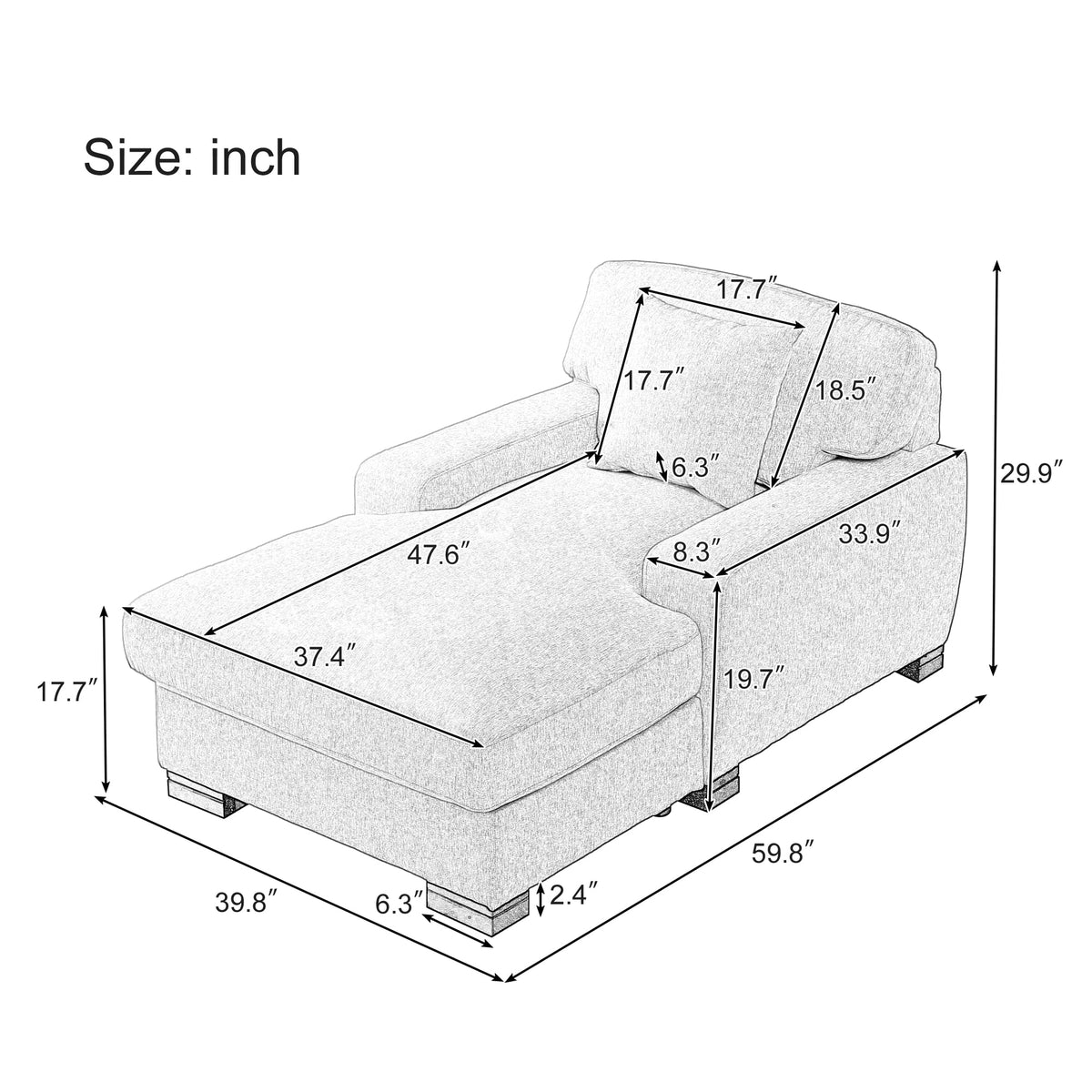 Gray Velvet Oversized Chaise Lounger Sleeper Sofa T207662