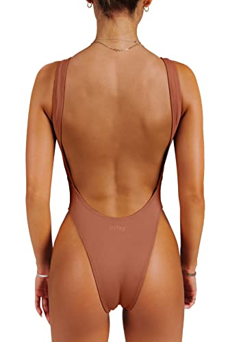 One Piece Swimsuit High Cut Low Back Retro E617