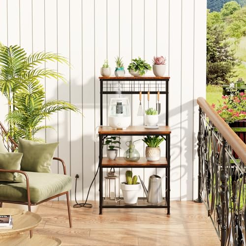 Rustic Brown Bakers Rack with 4 Tier Shelves P5211