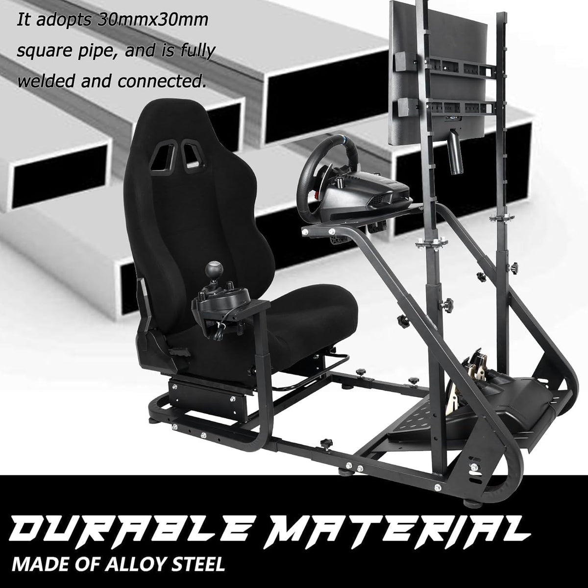 Black Seat TV VR Sim Racing Simulator Cockpit with Monitor Stand U89273