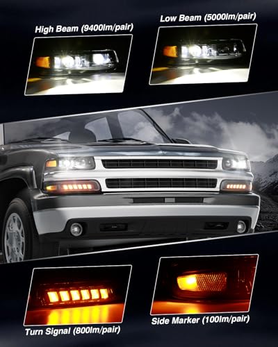 LED Headlights Assembly Headlamps Replacement with Sequential Turn Signal Hi/Low Beam DRL X2261