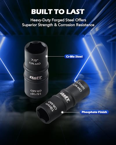 5pc 1/2" Drive Impact Flip Socket Set with Metric 17 19 21 22 mm & SAE 3/4 13/16 7/8 15/16 in. Sockets L830597