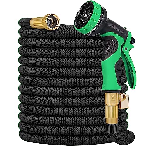 50 ft Expandable Garden Hose with 10-Function Spray Nozzle, 3/4" Solid Brass Fittings N51660