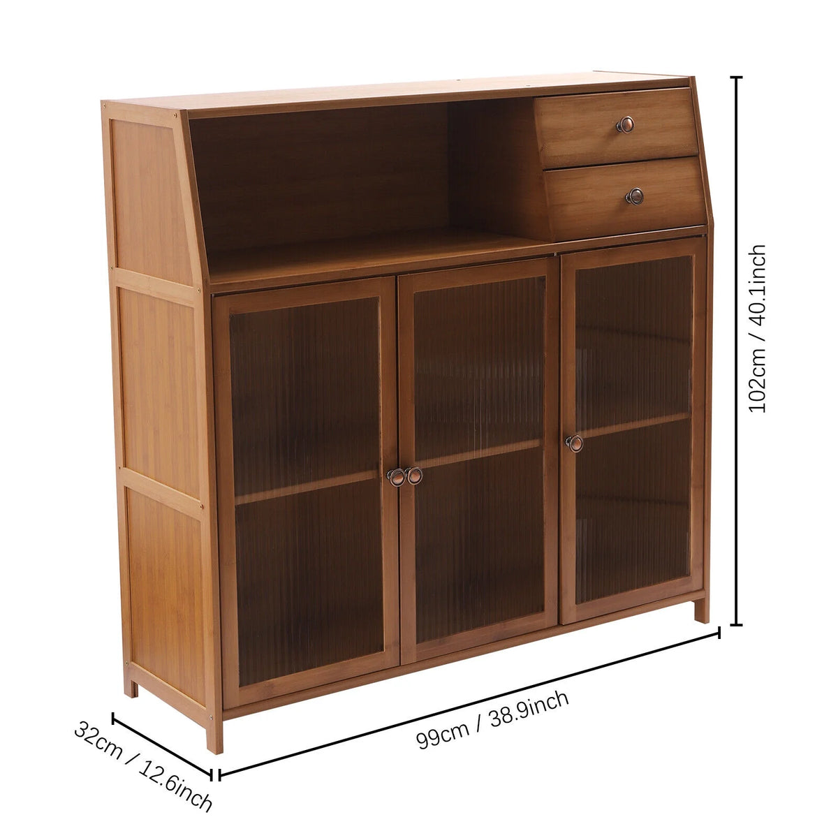 Natural Bamboo Buffet Sideboard Cabinet 39 Inch with 3 Doors V718