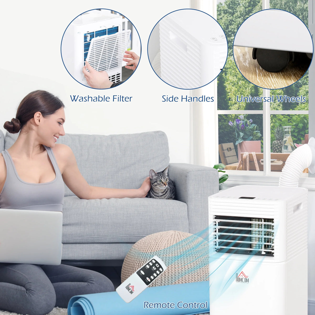 10000 BTU Portable Mobile Air Conditioner with Remote Control, White W7364